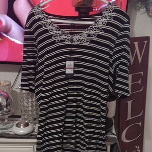 Tommy Hilfiger Black and White Striped Short Sleeve Top